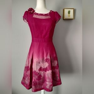 Japanese Dress Pink Women EIIR Size 38 Silk Polyester Cotton Embroidery Vintage